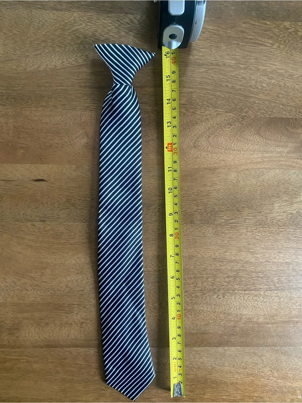 Youth Striped Black and White Diagonal clip on Neck Tie